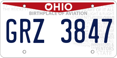 OH license plate GRZ3847