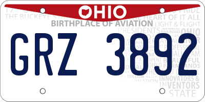 OH license plate GRZ3892