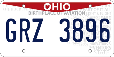 OH license plate GRZ3896