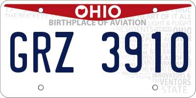OH license plate GRZ3910
