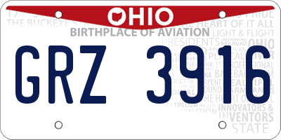 OH license plate GRZ3916