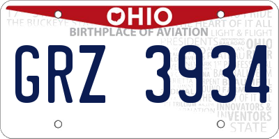 OH license plate GRZ3934