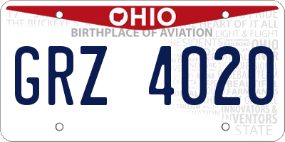 OH license plate GRZ4020