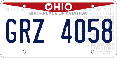 OH license plate GRZ4058