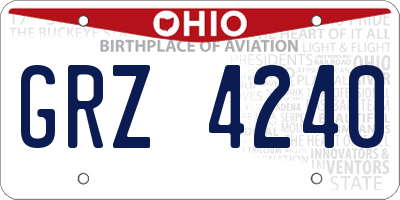 OH license plate GRZ4240