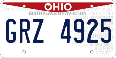 OH license plate GRZ4925