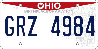OH license plate GRZ4984