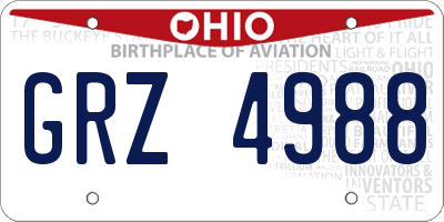 OH license plate GRZ4988