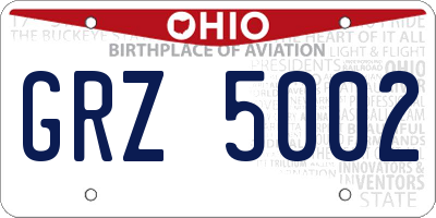 OH license plate GRZ5002