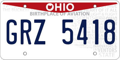 OH license plate GRZ5418