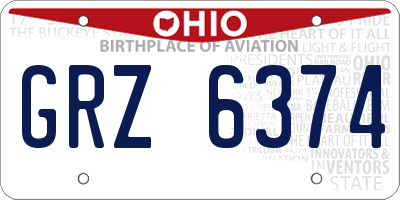 OH license plate GRZ6374
