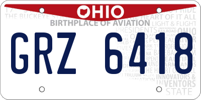 OH license plate GRZ6418