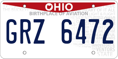 OH license plate GRZ6472