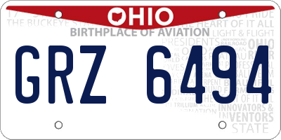 OH license plate GRZ6494