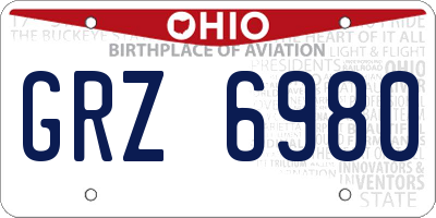 OH license plate GRZ6980