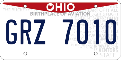 OH license plate GRZ7010