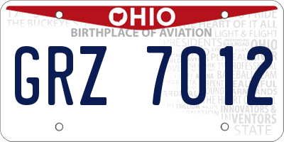 OH license plate GRZ7012