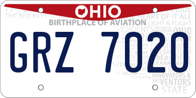 OH license plate GRZ7020