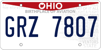 OH license plate GRZ7807
