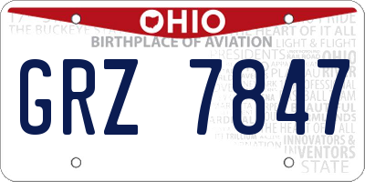 OH license plate GRZ7847