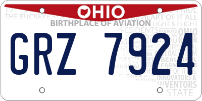 OH license plate GRZ7924