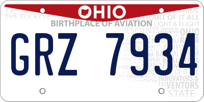 OH license plate GRZ7934
