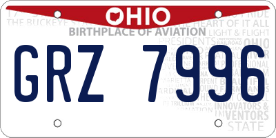 OH license plate GRZ7996