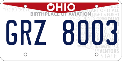 OH license plate GRZ8003