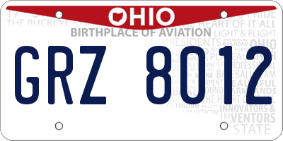 OH license plate GRZ8012