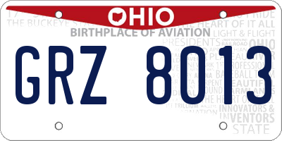 OH license plate GRZ8013