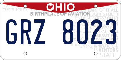 OH license plate GRZ8023