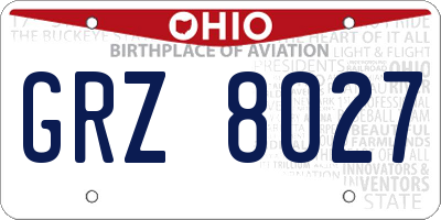 OH license plate GRZ8027