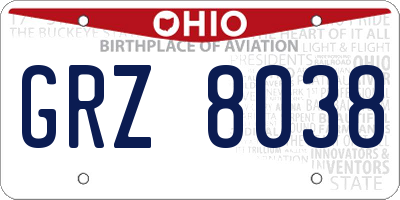 OH license plate GRZ8038