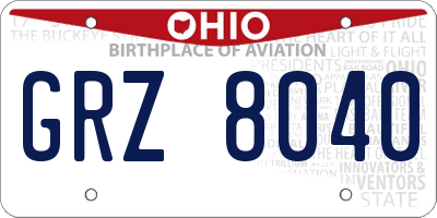 OH license plate GRZ8040