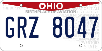 OH license plate GRZ8047