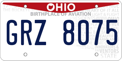 OH license plate GRZ8075