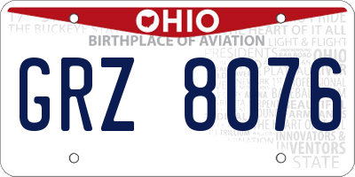 OH license plate GRZ8076