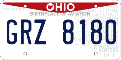 OH license plate GRZ8180