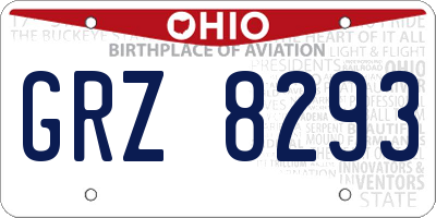 OH license plate GRZ8293