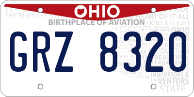 OH license plate GRZ8320