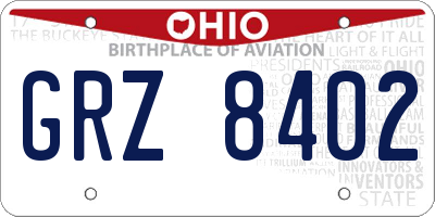 OH license plate GRZ8402