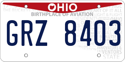 OH license plate GRZ8403