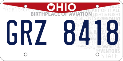OH license plate GRZ8418