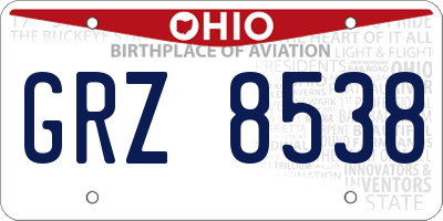 OH license plate GRZ8538