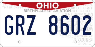 OH license plate GRZ8602