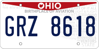 OH license plate GRZ8618
