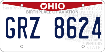 OH license plate GRZ8624