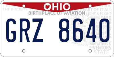 OH license plate GRZ8640