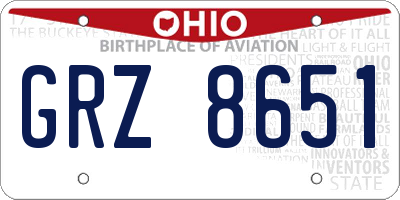 OH license plate GRZ8651