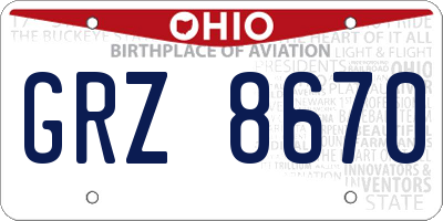 OH license plate GRZ8670